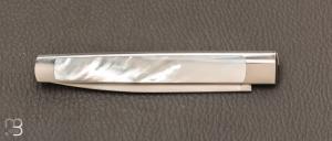 Couteau " Slipjoint " custom de Lionel Lalague - Nacre et lame en RWL34