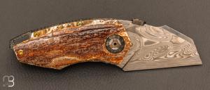 Couteau  "  Tank " Thor damascus et ivoire de mammouth par Messori Knives