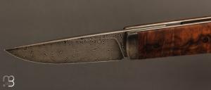  Couteau " Viking " style Puukko pliant des Forges d'Haraldr - Loupe de noyer et damas