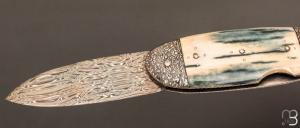   Couteau " Bouledogue" de Jean Pierre Veysseyre - Ivoire de mammouth et lame damas