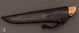  Couteau droit par Nicolas Mestrallet - Lame forgée en acier C130 et bois de hêtre échauffé