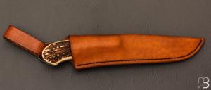   Couteau " droit custom " par Antoine Prévost - Bois de cerf et acier C105