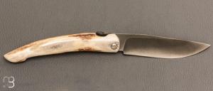 Couteau de poche Piémontais par Mickael Moing - Bois de cerf et 100c6