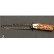 Couteau droit de collection bois de cerf et damas de Philippe Ricard