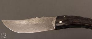 Couteau " Berger " pliant par José Viale - Lame Damas et corne de bélier