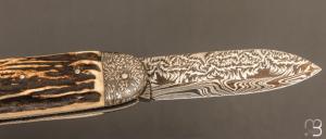   Couteau " Bouledogue 2 pièces " Damas de et bois de cerf Jean Pierre Veysseyre