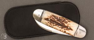 Couteau " Bouledogue " custom de Jérôme Bellon - Bois de cerf et lame en RWL34