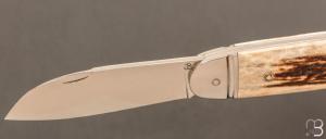 Couteau " Bouledogue " custom de Jérôme Bellon - Bois de cerf et lame en RWL34