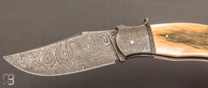 Couteau " Champagny " custom à palanquille de Jérôme Bellon - Mammouth et damas