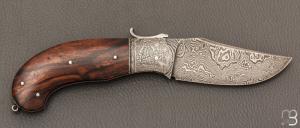  Couteau " Champagny " custom à palanquille de Jérôme Bellon - Bois de fer et damas