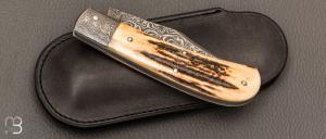  Couteau " Jacknife " custom de Jérôme Bellon - Bois de cerf et lame damas