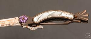   Couteau de poche Katsu - Kingfisher-T01 - Titane/Nacre et lame damas cuivre