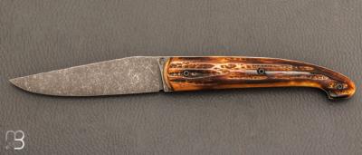   Couteau " Le Passager " de Pierre Thomas - Atelier Odae - Os cerfé et 14c28N