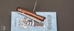 Couteau " Le Vendredi" par Perceval - Loupe de bois de fer et lame damas inoxydable