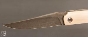   Couteau " Light " liner-lock par Thierry Chevron - Ivoire de mammouth et damas wootz