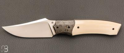  Couteau  "  Liner-lock custom " de Berthelemy Gabriel - La Forge Agab - Ivoire de mammouth et RWL34