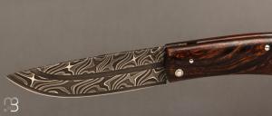 Couteau " Mineur Friction " de collection par Benjamin Cariou - Bois de fer et damas torsadé