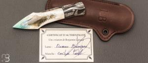   Couteau " L'Oegopsyde " fait main par Laraud Blade  - Caribou fossile et lame damas mosaïque