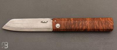    Couteau de poche L'Okto en racine de frêne par Frédéric Maschio - Lame damas VG10
