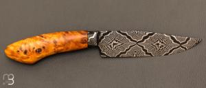   Couteau " Semi intégral " custom fixe de Israel Nascher  - Loupe de peuplier stabilisée et damas mosaïque