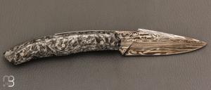   Couteau " Skadi " par Cédric Destombes - Coutellerie Caddarik - Fibre de carbone et damas