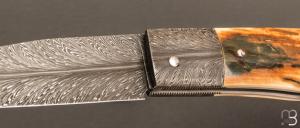    Couteau " Talar " pliant ivoire de mammouth et damas plume de Anthony Brochier