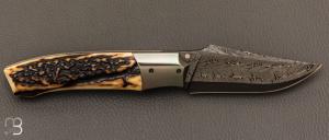   Couteau  " custom " de Berthelemy Gabriel - La Forge Agab - Bois de cerf et lame damas
