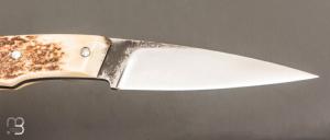  Couteau droit utilitaire artisanal  de Fabien Chapaveire - Bois de cerf et acier 80CrV2