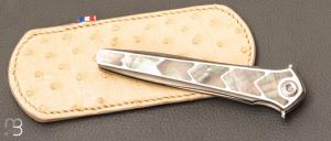   Dague pliante " Exocet " custom de Lionel Lalague - Nacre noire et lame en RWL34