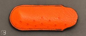    Etui cuir d'autruche / veau pour couteau pliant fait main par Chantal Trocm - Orange