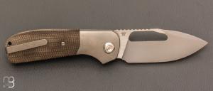 Couteau Designs Field Duty-3.5 Front Flipper Knife 3.5" par Liong Mah - Green Canvas Micarta et CPM-S90V - 042/125