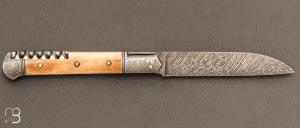    Couteau " Issoire 2 pièces " custom de Jérôme Bellon - Ivoire de mammouth et lame damas