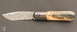  Couteau "Barlow" custom par Romain Lopez - Ivoire de mammouth et Damasteel
