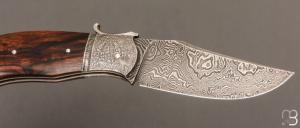  Couteau " Champagny " custom à palanquille de Jérôme Bellon - Bois de fer et damas