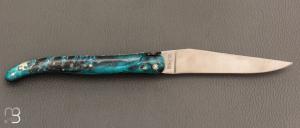   Couteau Laguiole en Aubrac Collection Cosmos modèle " Terre " - Loupe de sureau bleue