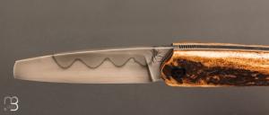   Couteau " Kashmir " custom de Michel Grini - Bois de cerf et lame en 26c3