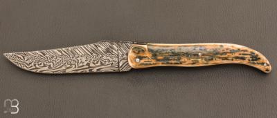  Couteau " Laguiole Grand Air 14,5 cm" pièce unique par Rozelier Fabien - Ty Coutelier - Damas "Didier Lang" et Mammouth