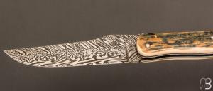  Couteau " Laguiole Grand Air 14,5 cm" pièce unique par Rozelier Fabien - Ty Coutelier - Damas "Didier Lang" et Mammouth