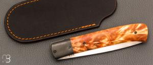   Couteau " Liner lock " pliant par Joël Grandjean - Fourche de peuplier stabilisée et lame en RWL34