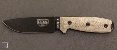 Couteau fixe " Model 4 Black Blade 3D Green Canvas Micarta " par Esee - E4PB017