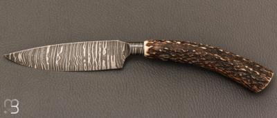    Couteau " Semi Intégral " custom de Anthony Brochier - Damas torsadé et bois de cerf