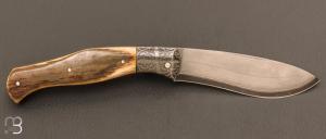  Couteau "  Slipjoint " de collection par Benjamin Cariou - Ivoire de mammouth et lame Suminagashi