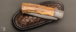    Couteau " Talar " pliant ivoire de mammouth et damas plume de Anthony Brochier