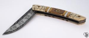 Couteau " le Thiers® " par Tim Bernard - Ivoire de mammouth / Morse et lame damas multi barreaux
