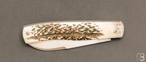  Couteau " Trappeur " custom à cran plat de Julien Baillon - Bois de cerf et RWL34