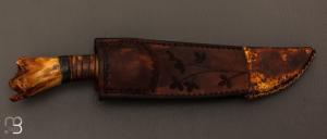   Couteau de chasse par Laurent Gaillard et Pierre Henri Monnet - Os de cerf et acier 100C6