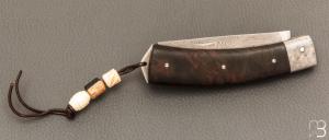 Couteau de collection modèle " Berger " de Jean Pierre Veysseyre - Damas et noyer