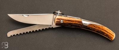 Couteau de chasse Cornillon 2 pices 14CM Bois de cerf par J. Mongin