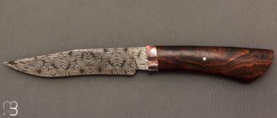   Couteau droit par Nicolas Mestrallet - Atelier du couteau de Vaunaveys - Lame forgée acier damas mosaïque et bois de fer