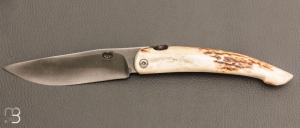  Piedmontese pocket knife by Mickael Moing - Stag antler and 100c6